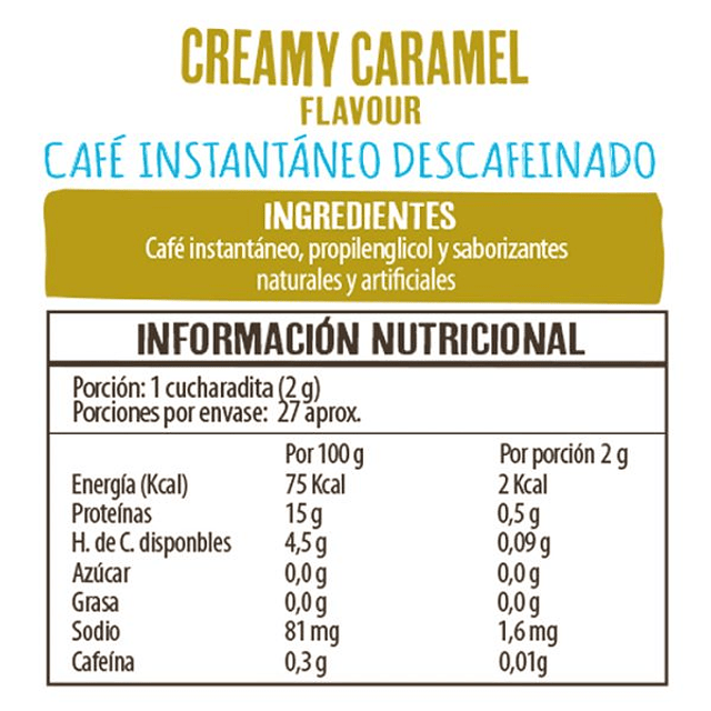 Frasco de Café Instantaneo Descafeinado Creamy Caramel Beanies