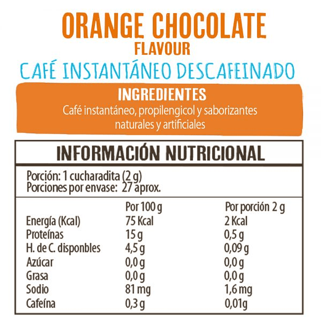 Frasco de Café Instantáneo Descafeinado Chocolate Naranja Beanies