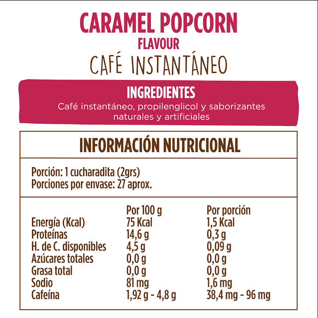 Frasco de Café Instantáneo Caramel Pop Corn 50 grs Beanies