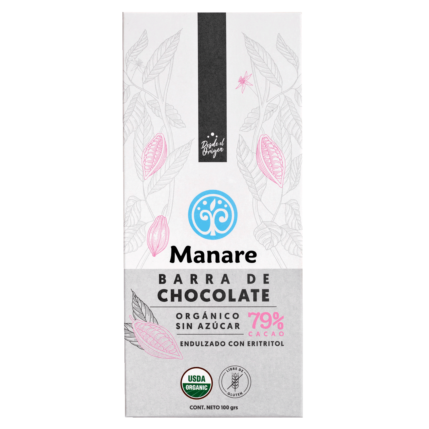 Barra de Chocolate 79% Cacao sin azúcar (100g) Manare