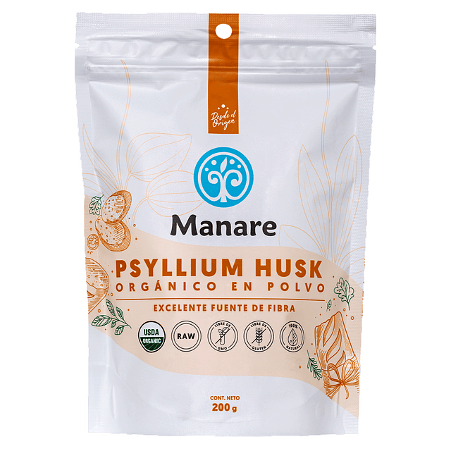 Psyllium Husk Orgánico en Polvo Manare 200 grs Manare