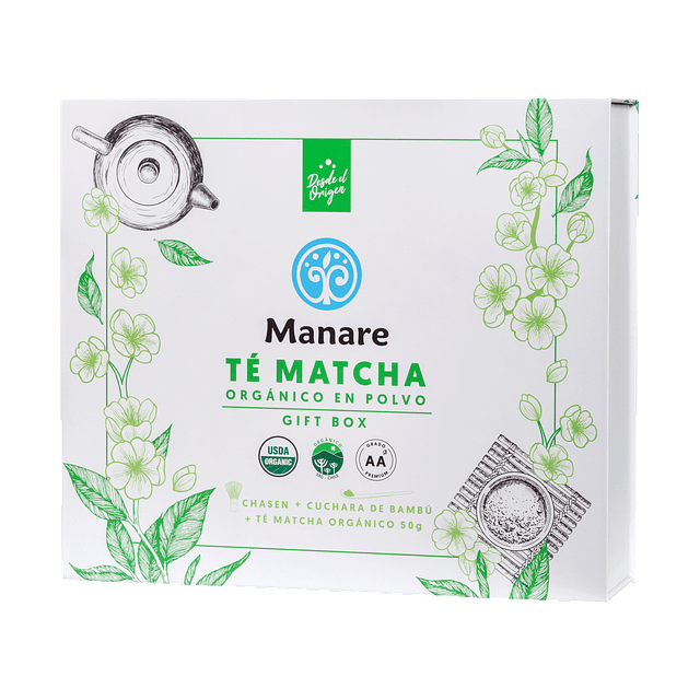 Gift Box Té Matcha Manare (Chasen, Cuchara de Bambú y Té Matcha Orgánico 50 g)