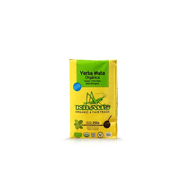 Yerba Mate libre de humo orgánica con palo 250 grs Kraus