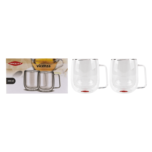 Set 2 tazas vidrio doble pared 250 ml Vicenza Oroley