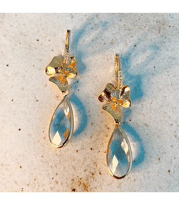 Aro dorado circonita flor y cristal transparente