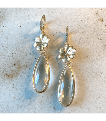 Aro dorado circonita flores y cristal transparente