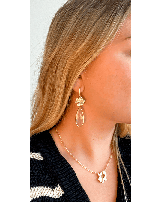 Aro dorado circonita flores y cristal transparente