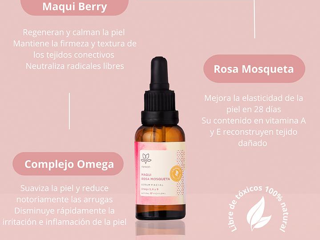 Serúm facial regenerador Maqui y Rosa Mosqueta, Newen. (30 ml) 2