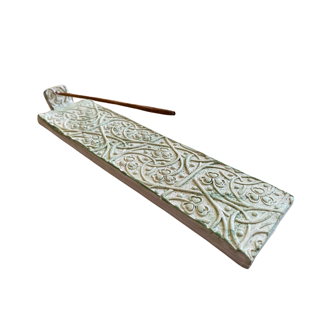 Inciensario Tablita de Cerámica Artesanal Hecha a Mano Blanco 23.5 cm x 5 cm 3