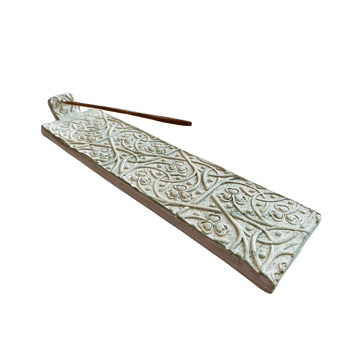 Inciensario Tablita de Cerámica Artesanal Hecha a Mano Blanco 23.5 cm x 5 cm 3