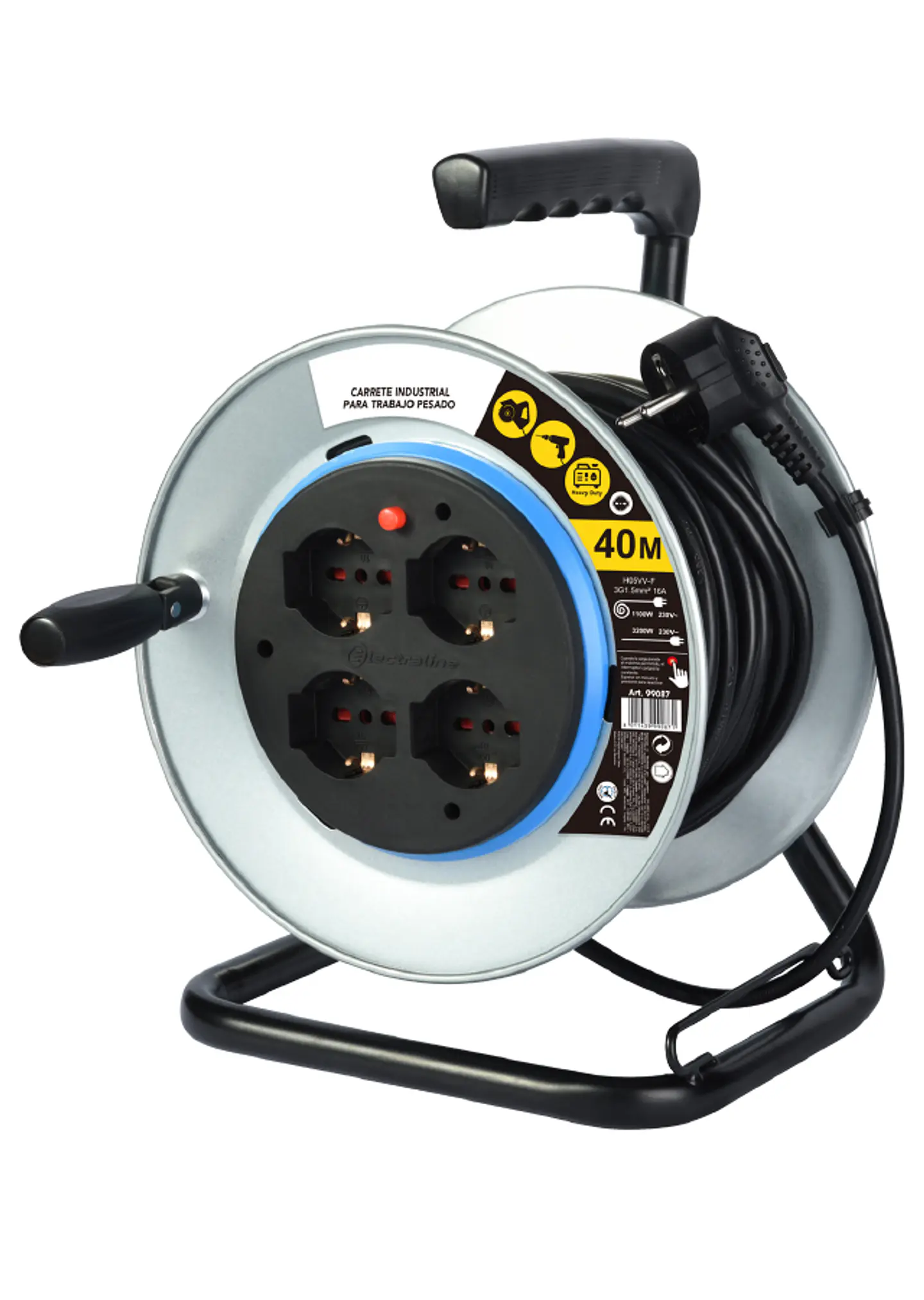 Carrete pro 40mts.16A 4 tomas SHUCKO/Cable 1,5mm 1