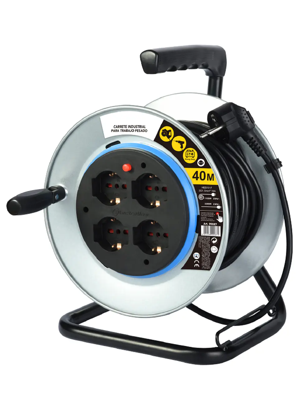 Carrete pro 40mts.16A 4 tomas SHUCKO/Cable 1,5mm 1