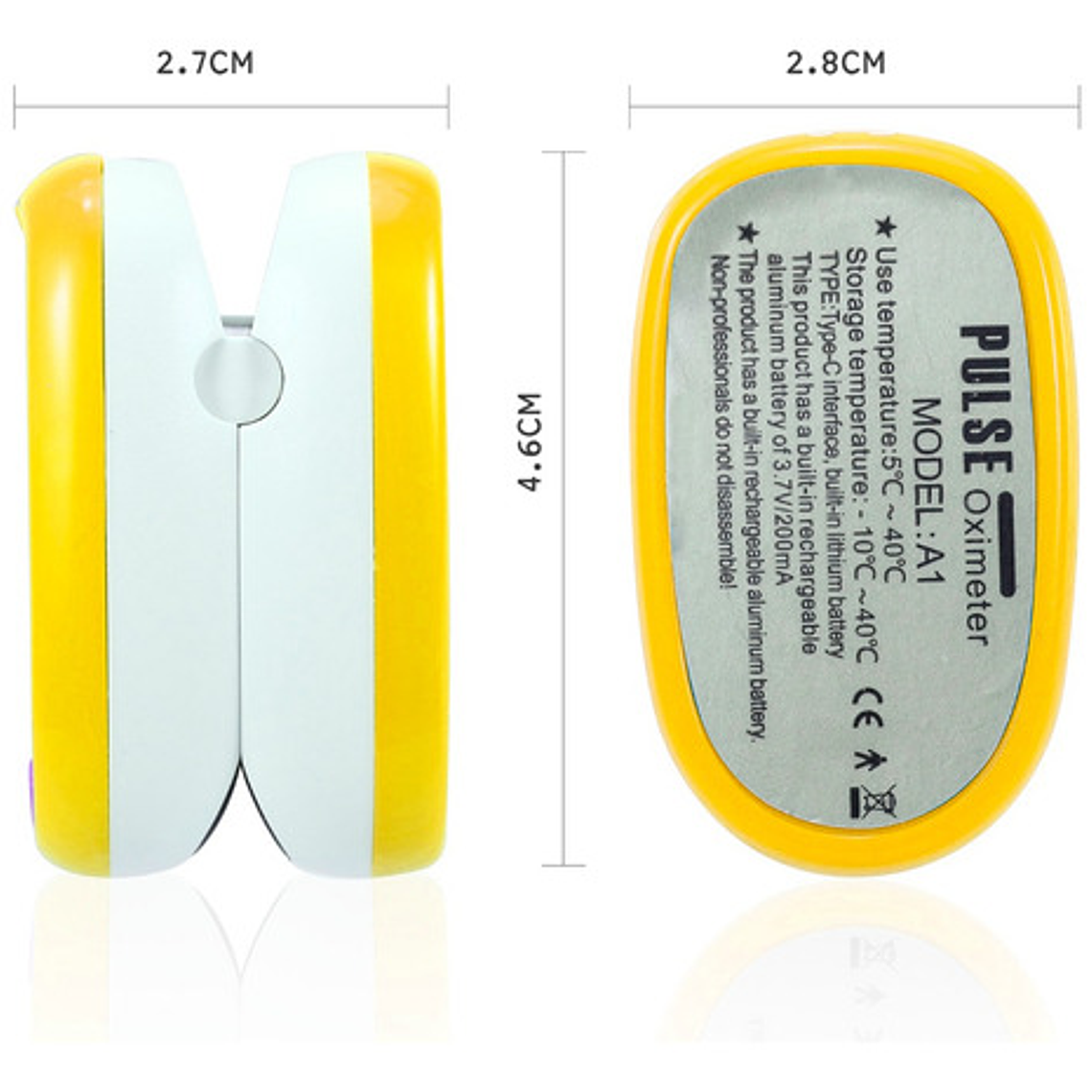 Oxímetro De Dedo Oximeter Recargable Usb C Para Niños Y Adultos Led Amarillo 6