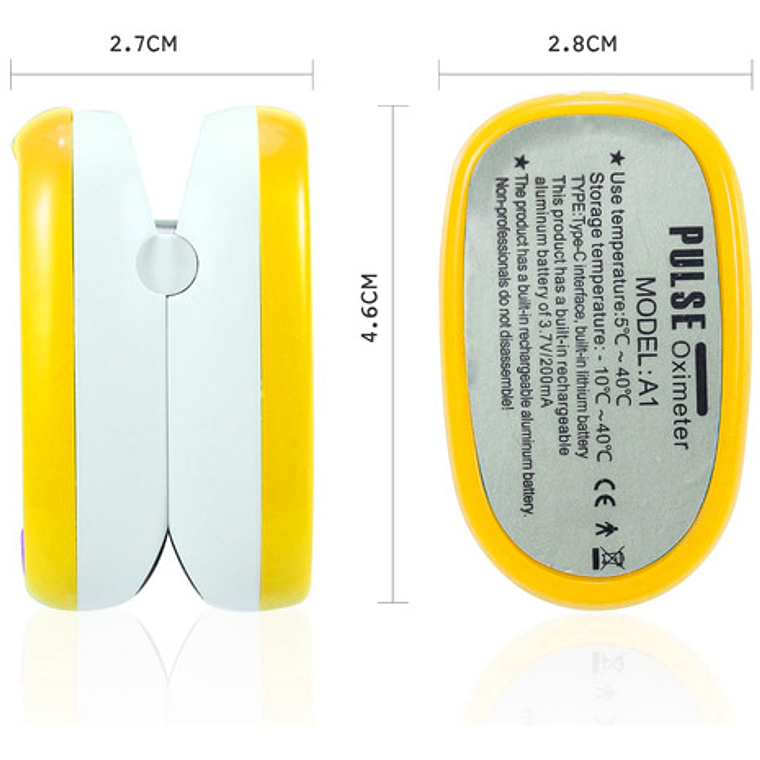 Oxímetro De Dedo Oximeter Recargable Usb C Para Niños Y Adultos Led Amarillo 6
