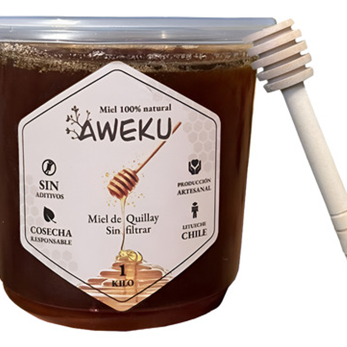Miel 100% Natural Cruda Quillay Aweku 1 Kilo + Cuchara Miel 1