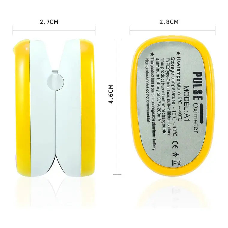 Oxímetro De Dedo Oximeter Recargable Usb C Para Niños Y Adultos Led Amarillo 8