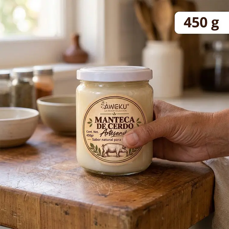 Manteca De Cerdo Artesanal 100% Natural 450g para Cocinar y Freir Marca Aweku 2