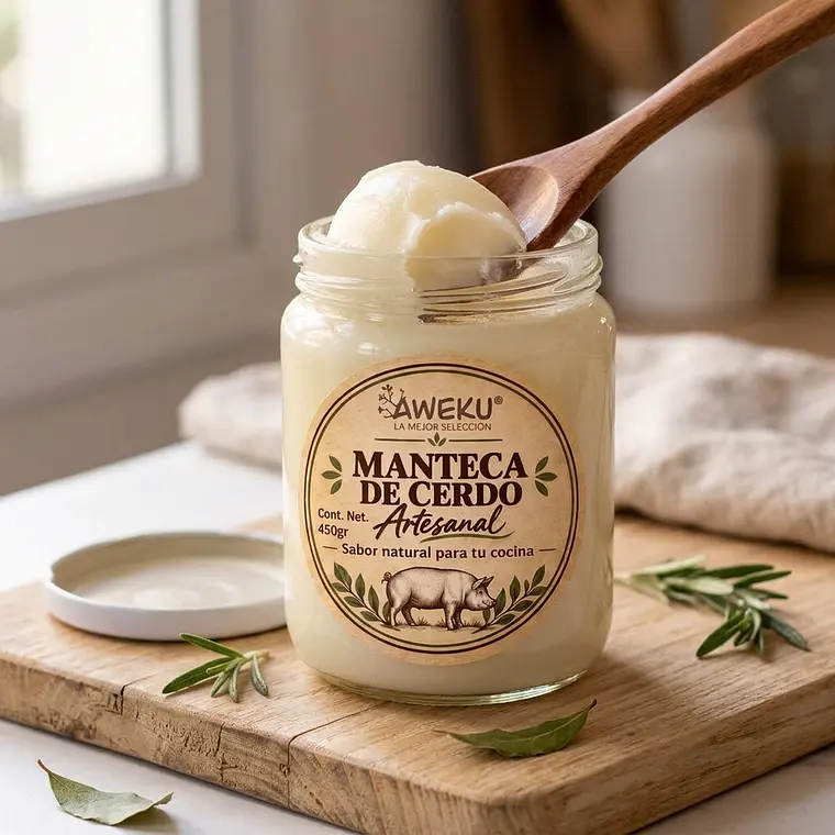 Manteca De Cerdo Artesanal 100% Natural 450g para Cocinar y Freir Marca Aweku 3
