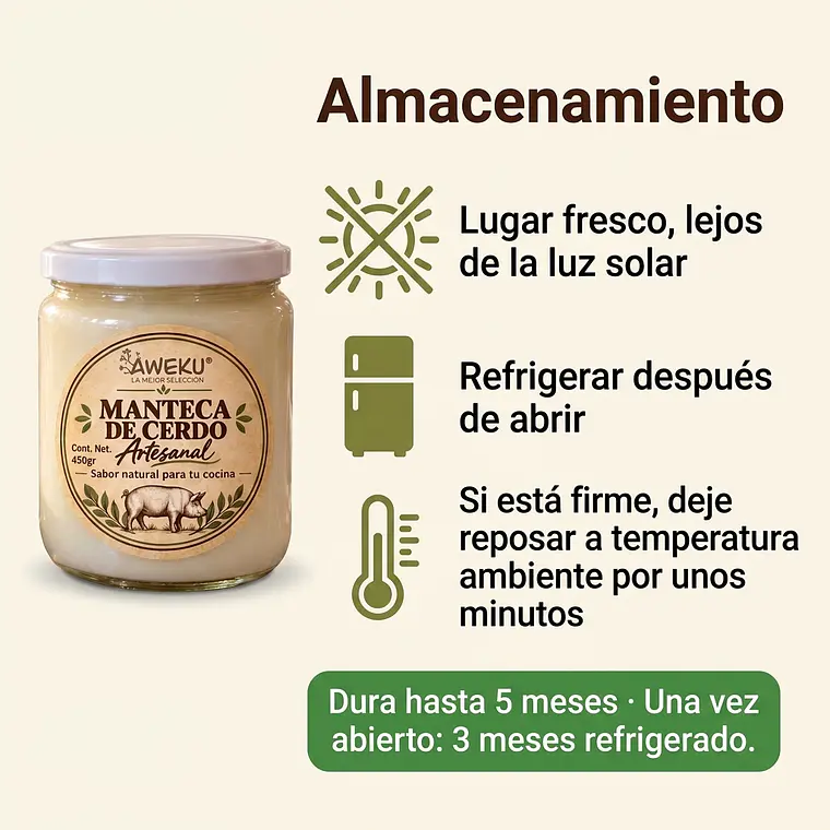 Manteca De Cerdo Artesanal 100% Natural 450g para Cocinar y Freir Marca Aweku 9