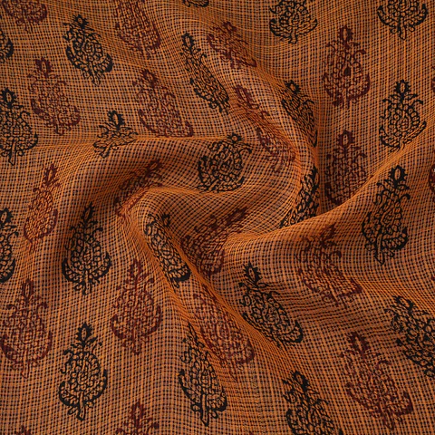 Tela de Algodón Estampada en Bloques – Naranja (Bagh).