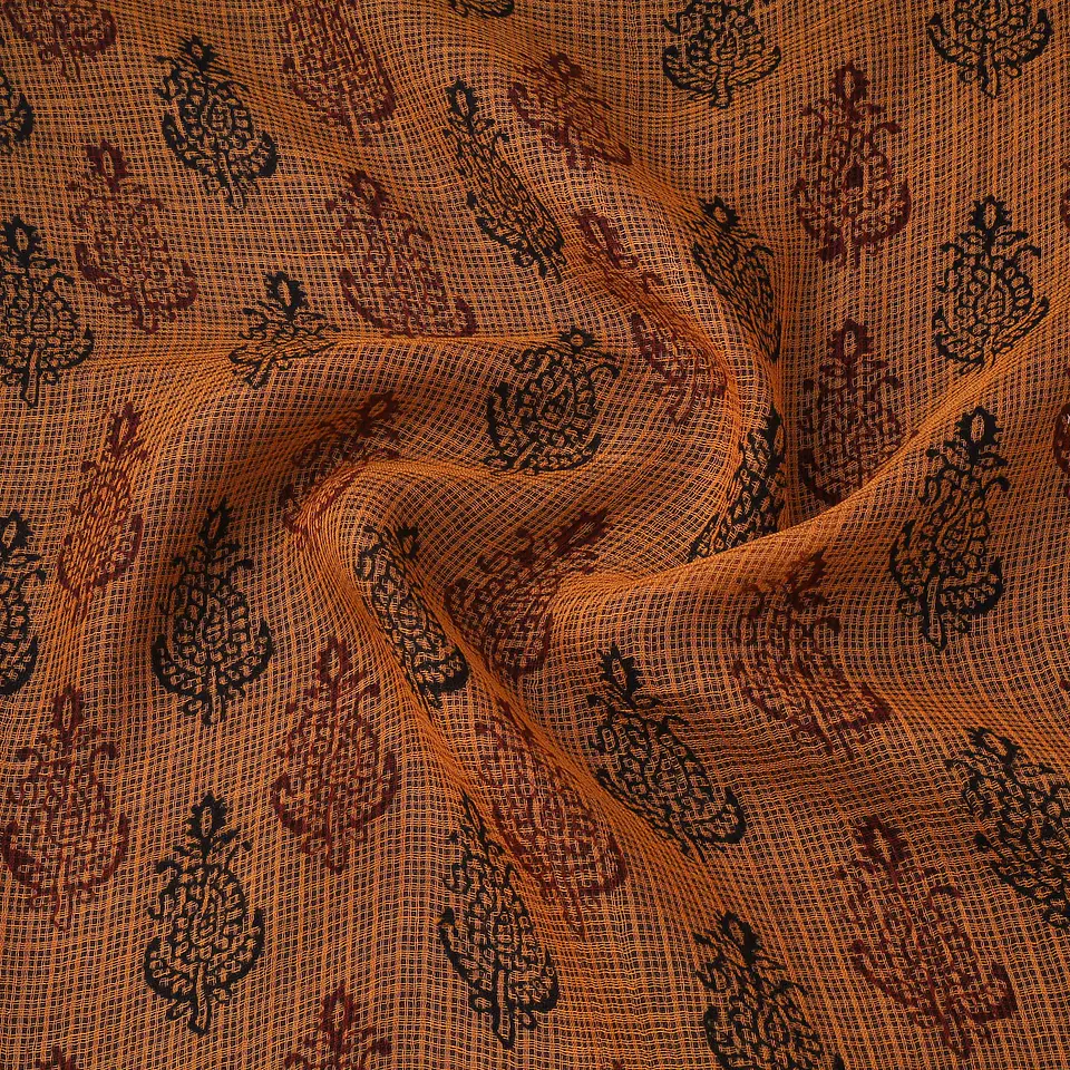 Tela de Algodón Estampada en Bloques – Naranja (Bagh). 1