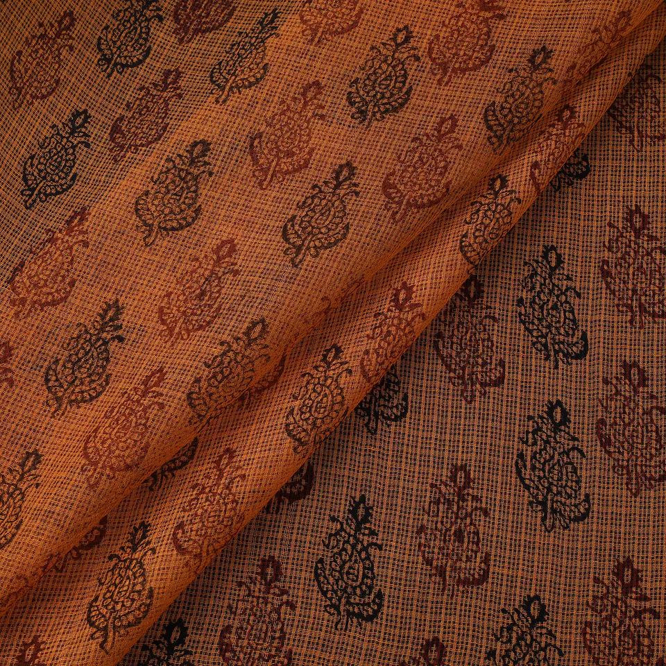 Tela de Algodón Estampada en Bloques – Naranja (Bagh). 3