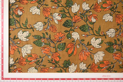 Tela de Algodón Estampada en Bloques – Mostaza