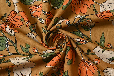 Tela de Algodón Estampada en Bloques – Mostaza