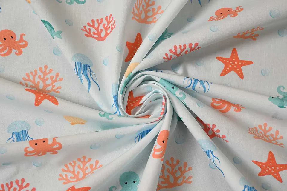 Popelina de Algodón Estampada – Azul Cielo 1