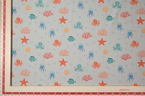 Popelina de Algodón Estampada – Azul Cielo