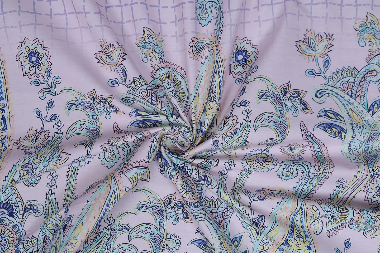 Popelina de Algodón Estampada – Paisley Floral Malva 1