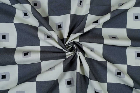 Popelina de Algodón Estampada – Gris y Crema