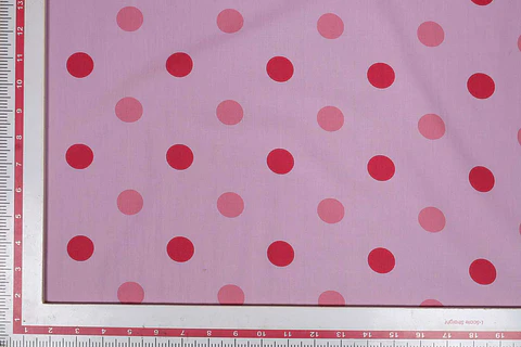 Popelina de Algodón a Lunares – Rosa Claro y Rojo