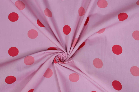 Popelina de Algodón a Lunares – Rosa Claro y Rojo