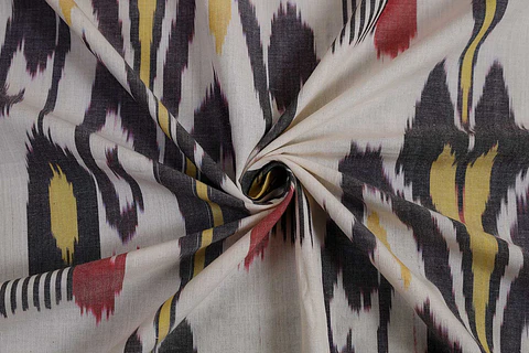 Ikat de Algodón Geométrico – Negro, Blanco, Amarillo y Rojo