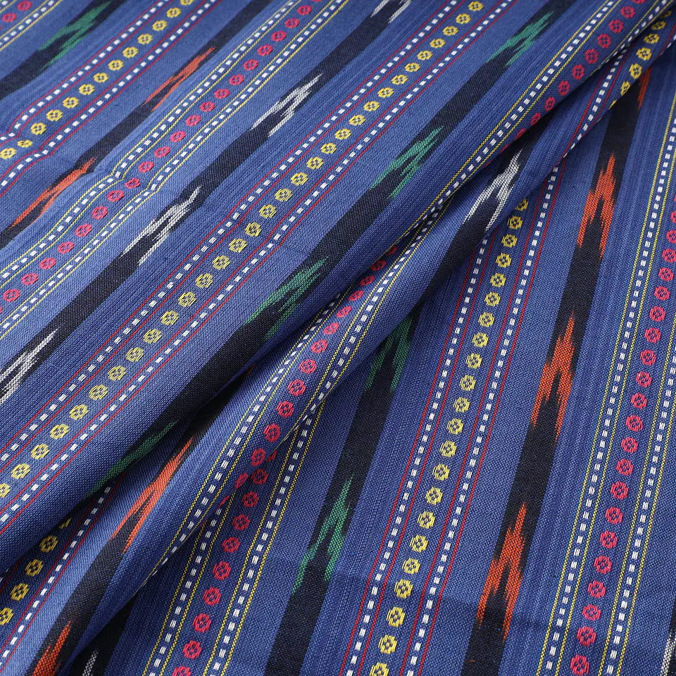 Ikat Pochampally Dabi de Algodón – Azul Geométrico 2
