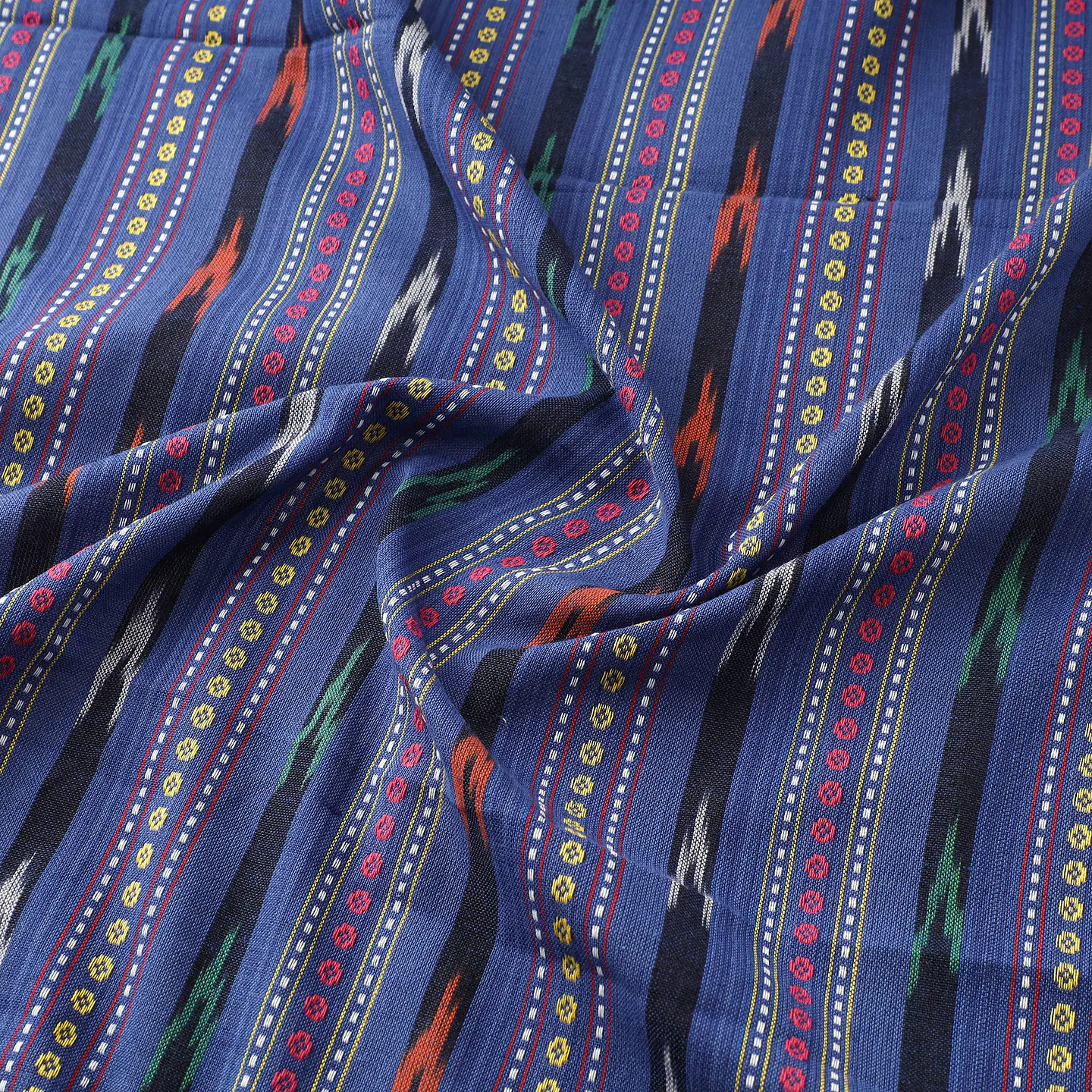 Ikat Pochampally Dabi de Algodón – Azul Geométrico 1