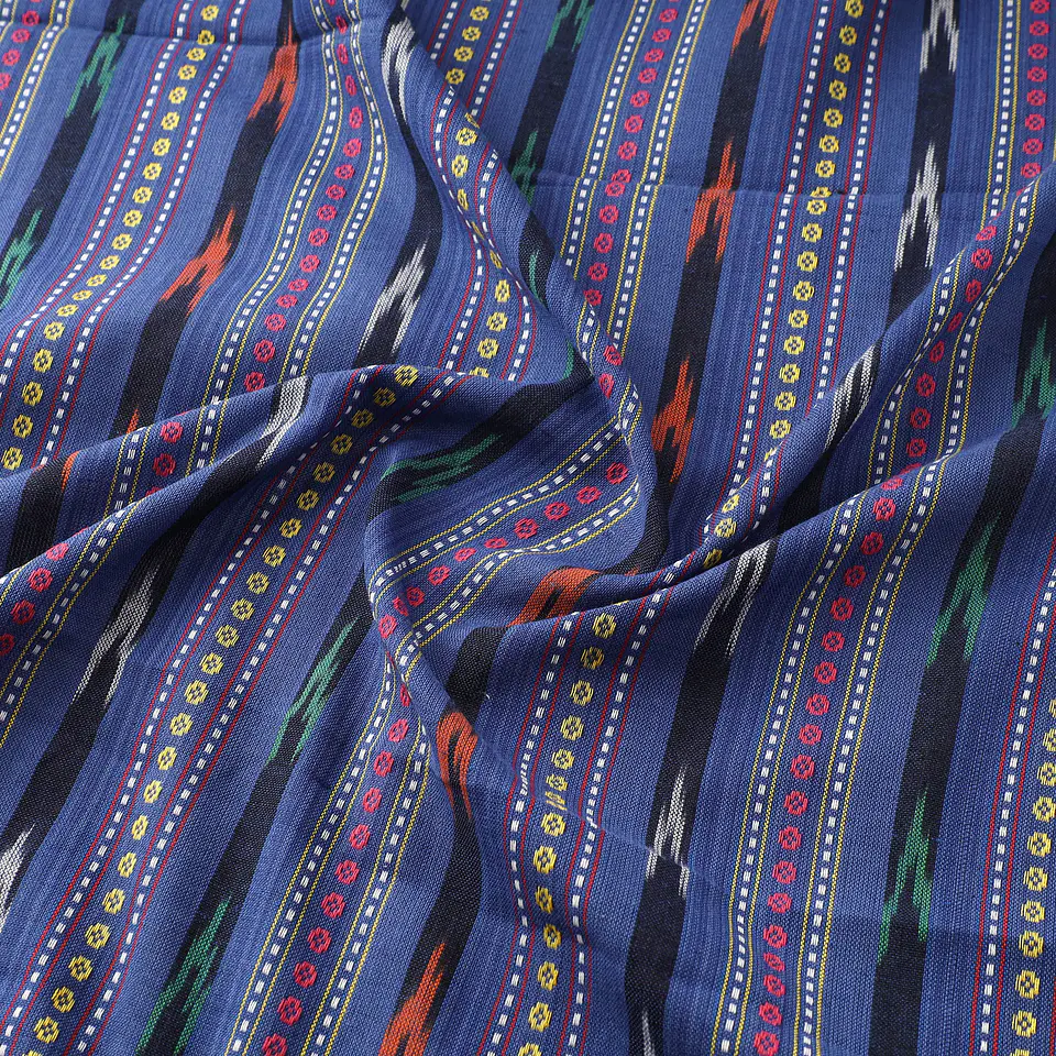 Ikat Pochampally Dabi de Algodón – Azul Geométrico 1