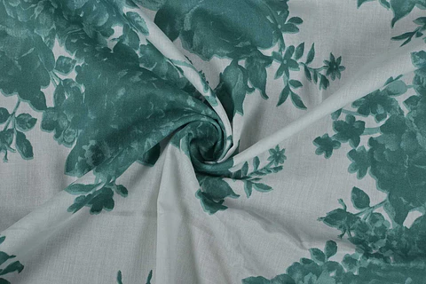 Algodón Mulmul Estampado Turquesa y Blanco