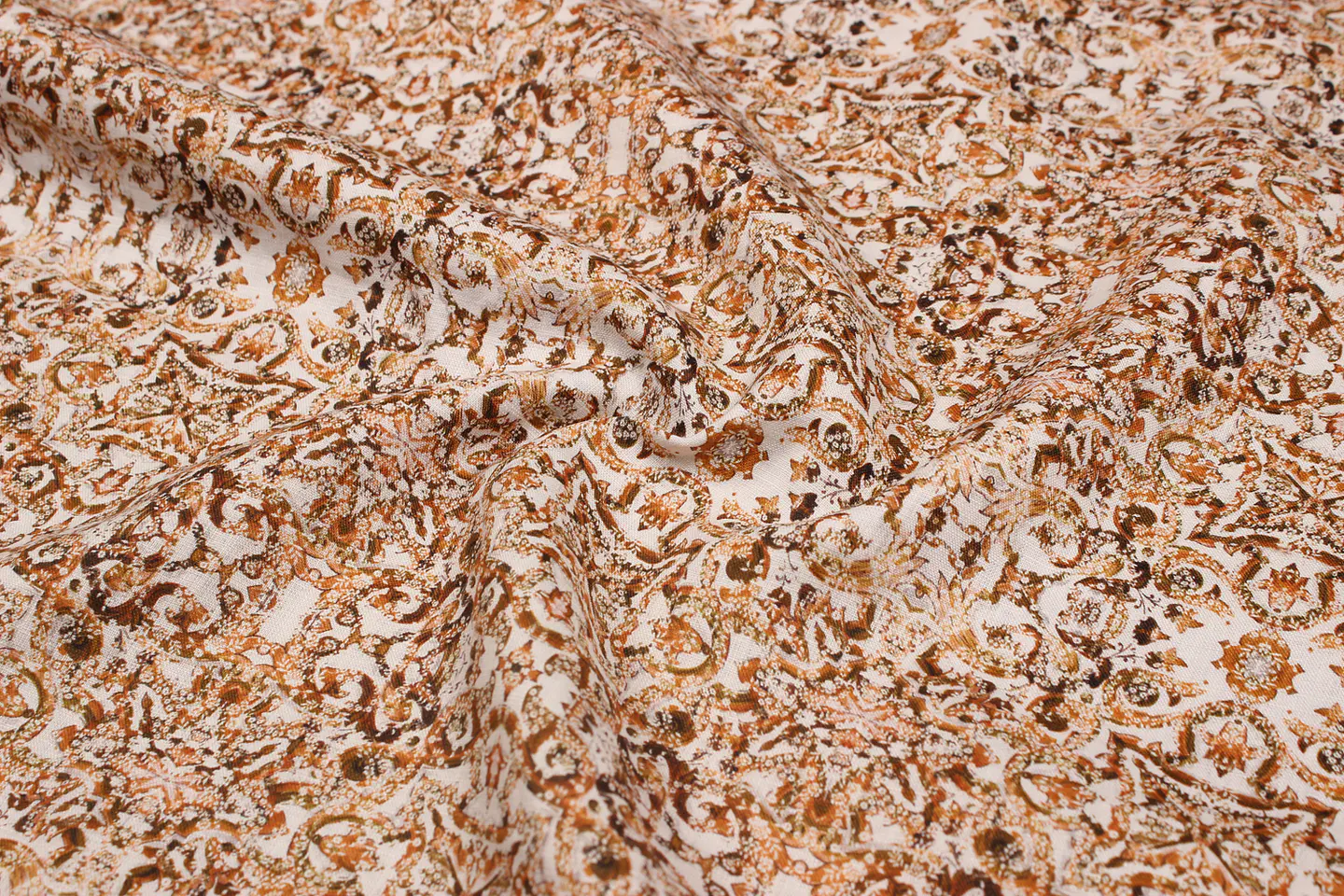 Tela de Lino 100% Natural Estampado – Blanco y Café 1