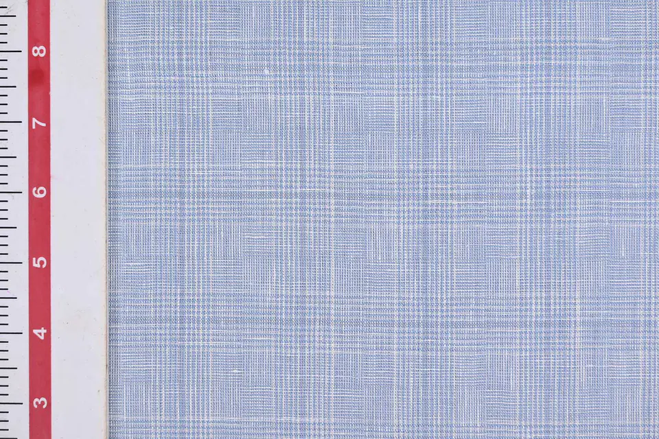 Tela de Lino 100% Natural a Cuadros 40s – Celeste Sastrero 2