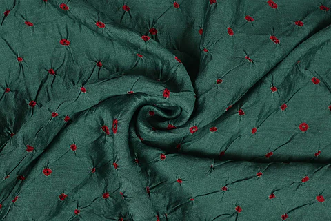 Tela de Seda Chanderi 100% Natural Estampada – Verde y Rojo (Bandhani)