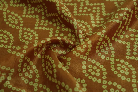 Tela de Seda Chanderi 100% Natural Estampada – Café (Bandhani)