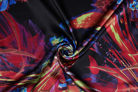 Tela de Seda Satén 100% Natural Estampada – Negro