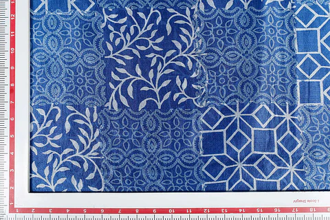 Tela de Seda Dupion 100% Natural Estampada en Bloques – Azul y Blanco
