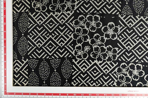 Tela de Seda Dupion 100% Natural Estampada en Bloques – Negro y Blanco Hueso
