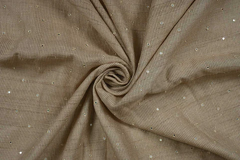 Tela de Seda Tussar Natural con Bordado Mukaish – Beige