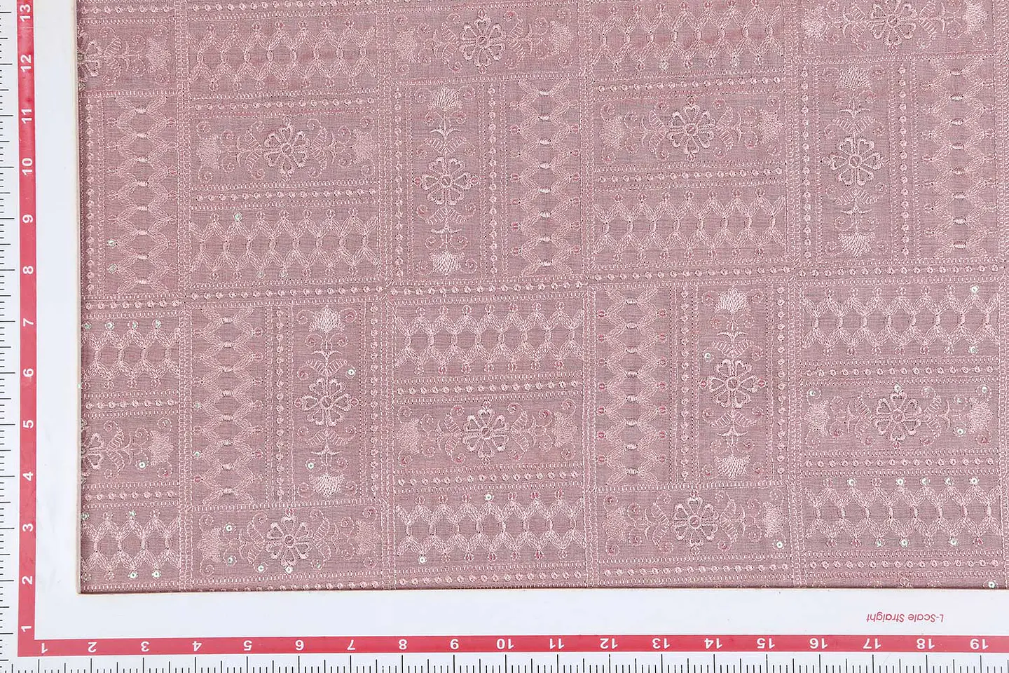 Tela de Seda Tussar 100% Natural Bordada – Rosa 2