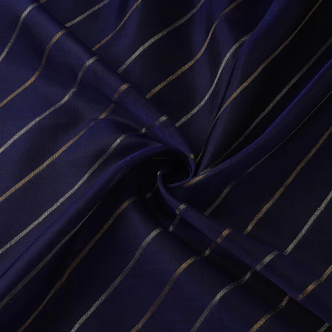 Tela Chanderi de Seda y Algodón con Motivos Zari — Azul