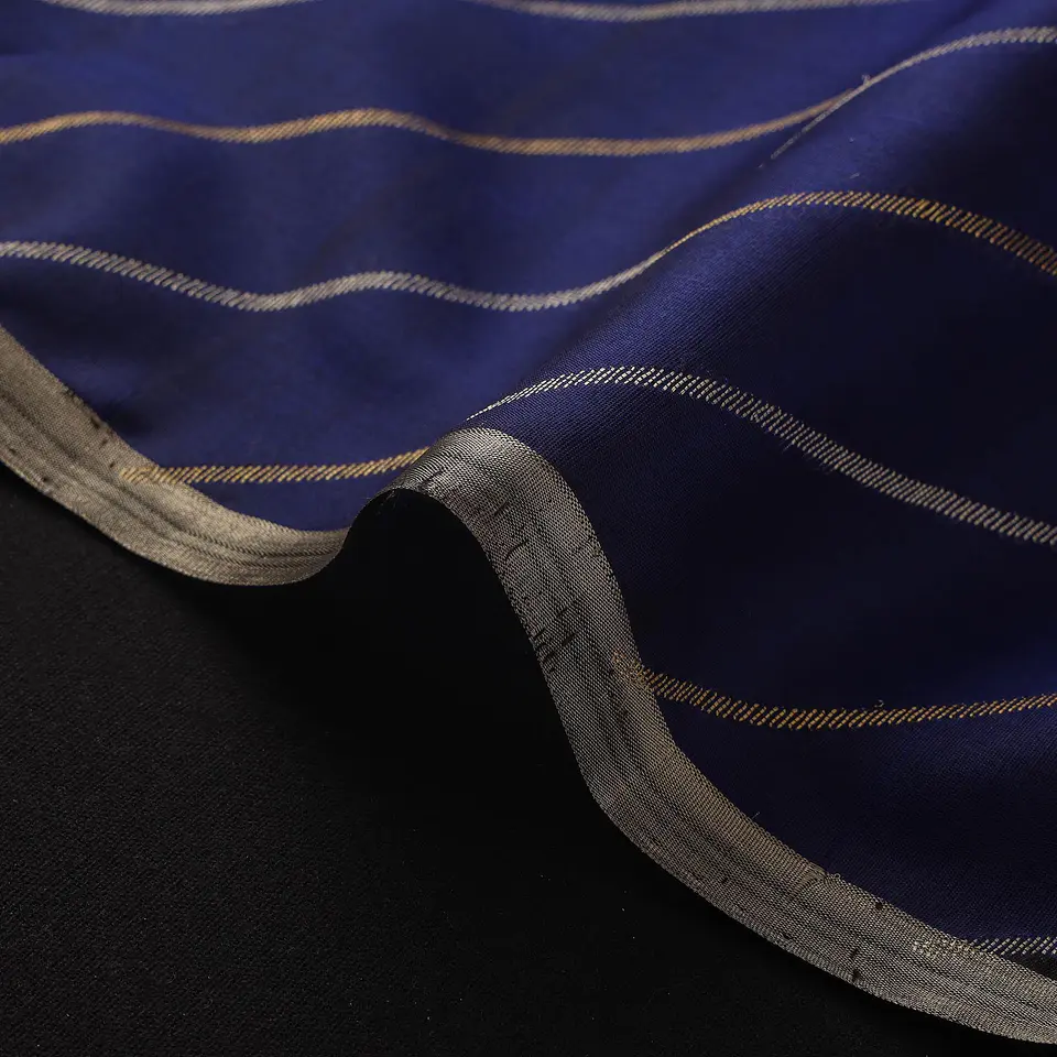 Tela Chanderi de Seda y Algodón con Motivos Zari — Azul 3